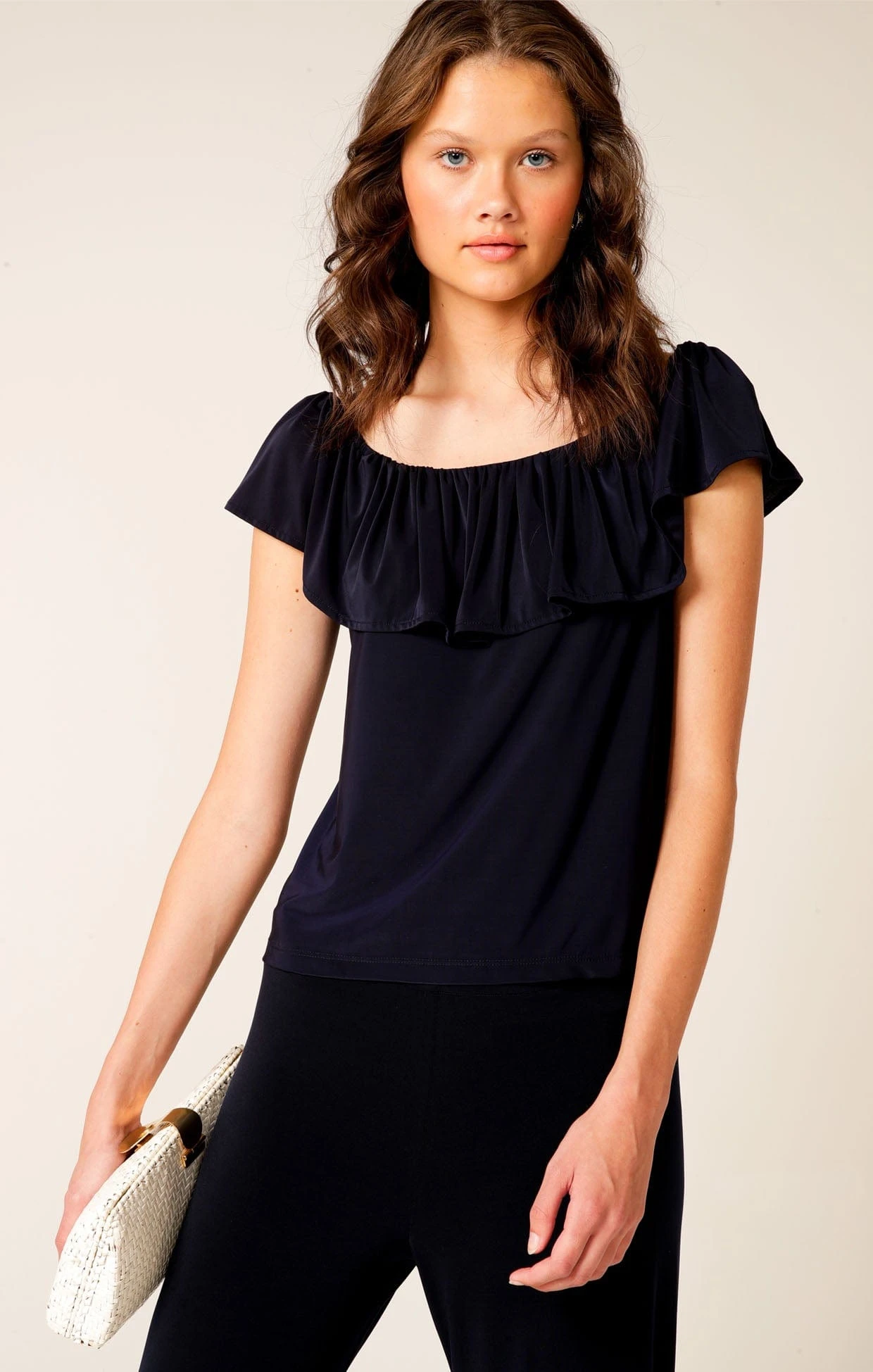 OFF SHOULDER FRILL TOP IN NAVY 7 OFF SHOULDER FRILL TOP IN NAVY - Image 5