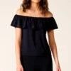 OFF SHOULDER FRILL TOP IN NAVY 2 OFF SHOULDER FRILL TOP IN NAVY -Clothing Discounts Shop off shoulder frill top in navy tops multi occasion 44700841050361