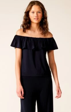 OFF SHOULDER FRILL TOP IN NAVY