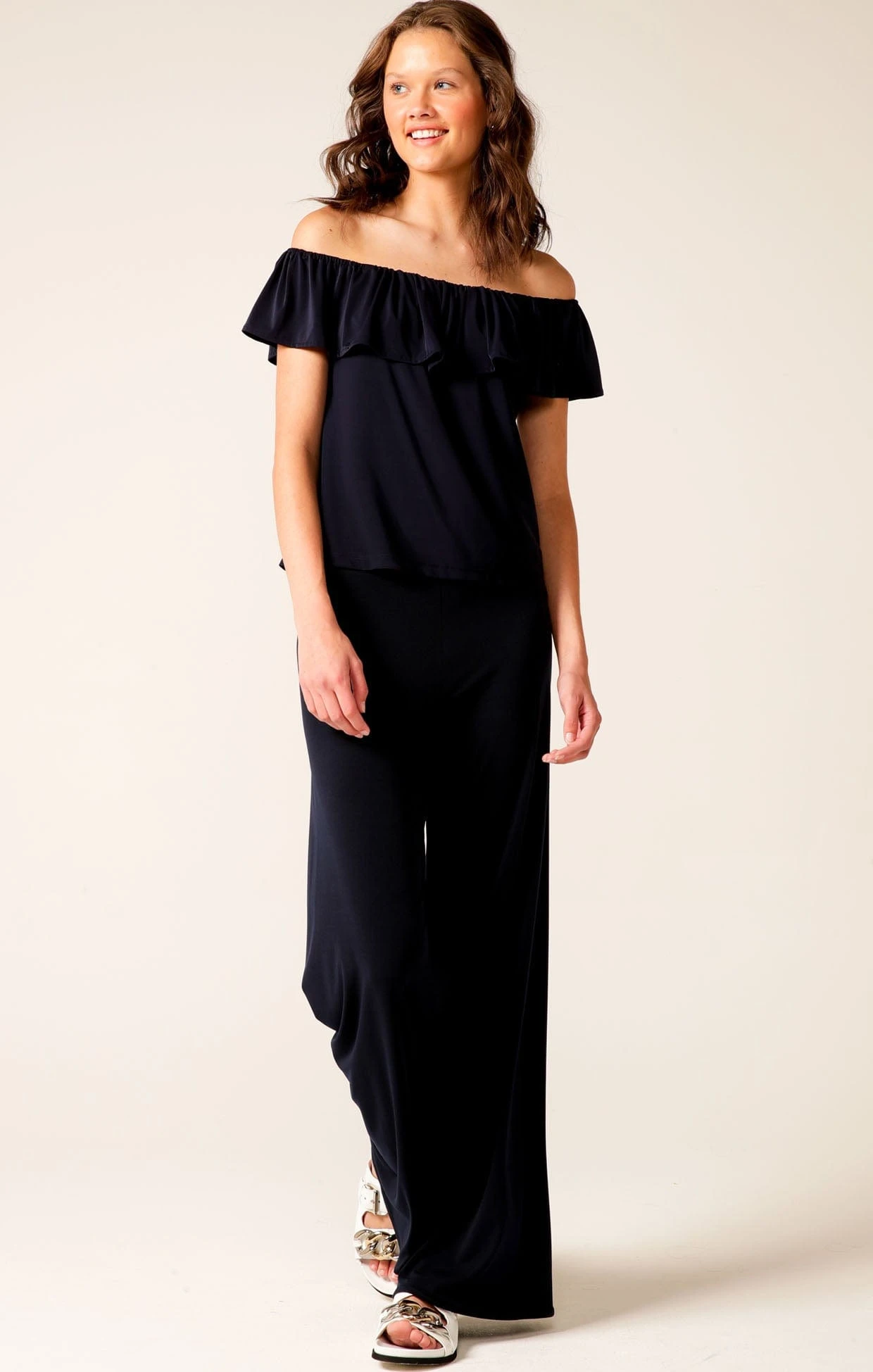 OFF SHOULDER FRILL TOP IN NAVY 4 OFF SHOULDER FRILL TOP IN NAVY - Image 2