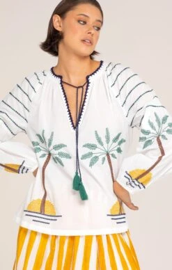 PALM EMBROIDERED SHIRT -Clothing Discounts Shop palm embroidered shirt tops 44134956105977