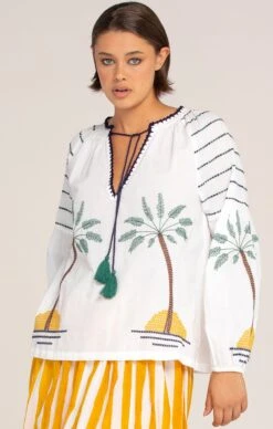 PALM EMBROIDERED SHIRT -Clothing Discounts Shop palm shirt tops 44117504491769