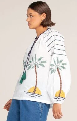 PALM EMBROIDERED SHIRT -Clothing Discounts Shop palm shirt tops 44117504622841