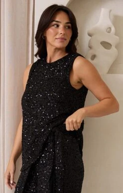 SHOW STOPPER TOP IN BLACK SEQUIN 10 SHOW STOPPER TOP IN BLACK SEQUIN -Clothing Discounts Shop show stopper top in black sequin tops 43392449282297
