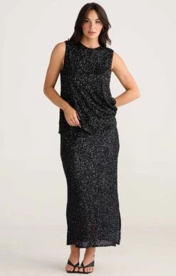 SHOW STOPPER TOP IN BLACK SEQUIN 11 SHOW STOPPER TOP IN BLACK SEQUIN -Clothing Discounts Shop show stopper top in black sequin tops 43392515145977