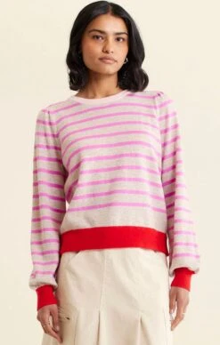 CASHMERE BLEND STRIPE KNIT IN PINK