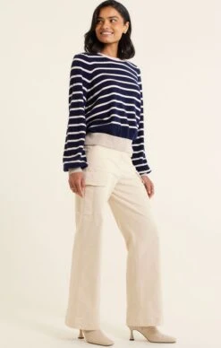 CASHMERE BLEND STRIPE KNIT IN NAVY 20 CASHMERE BLEND STRIPE KNIT IN NAVY -Clothing Discounts Shop soul sweater in navy tops 1156080079