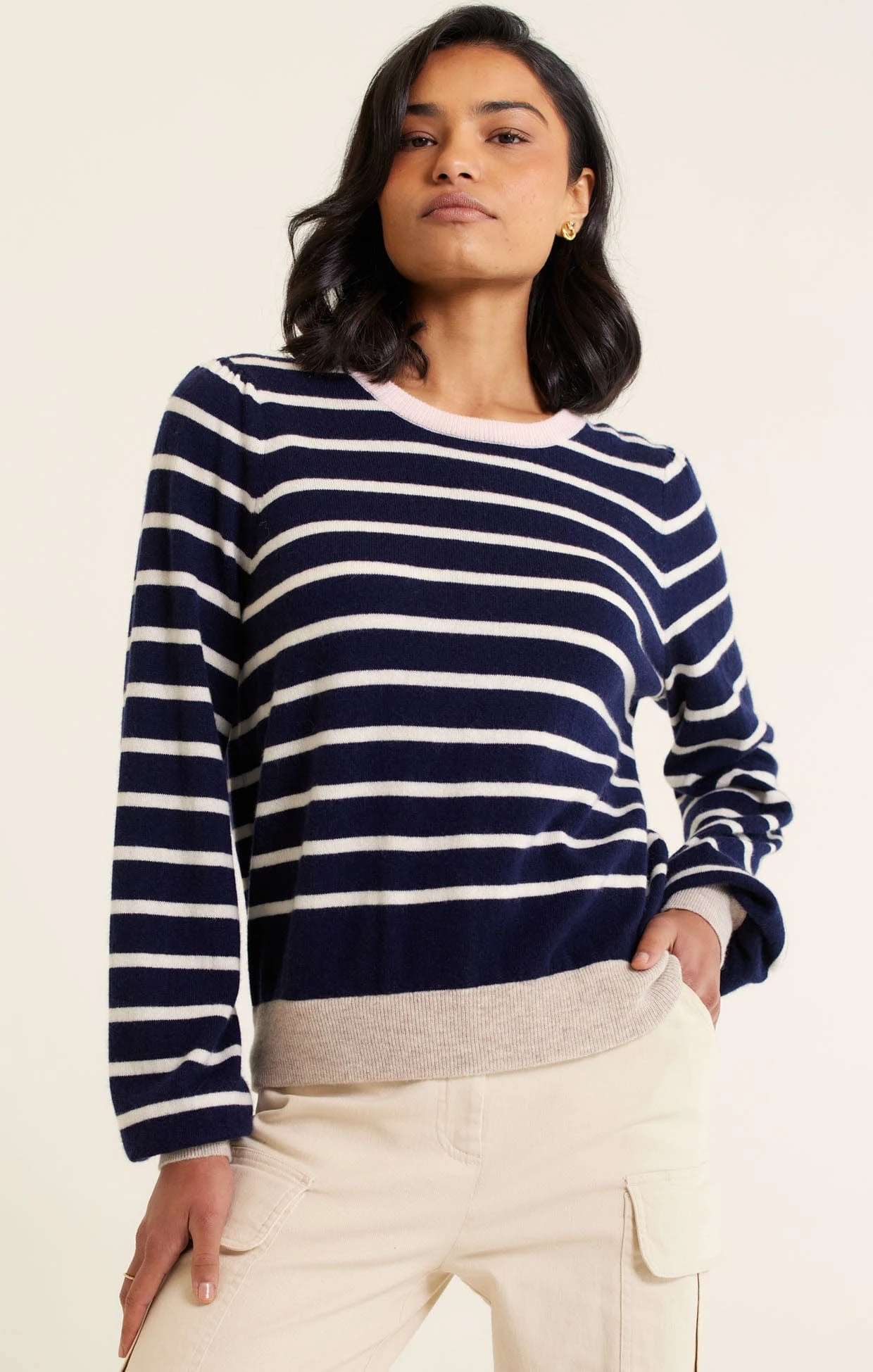 CASHMERE BLEND STRIPE KNIT IN NAVY 6 CASHMERE BLEND STRIPE KNIT IN NAVY - Image 4