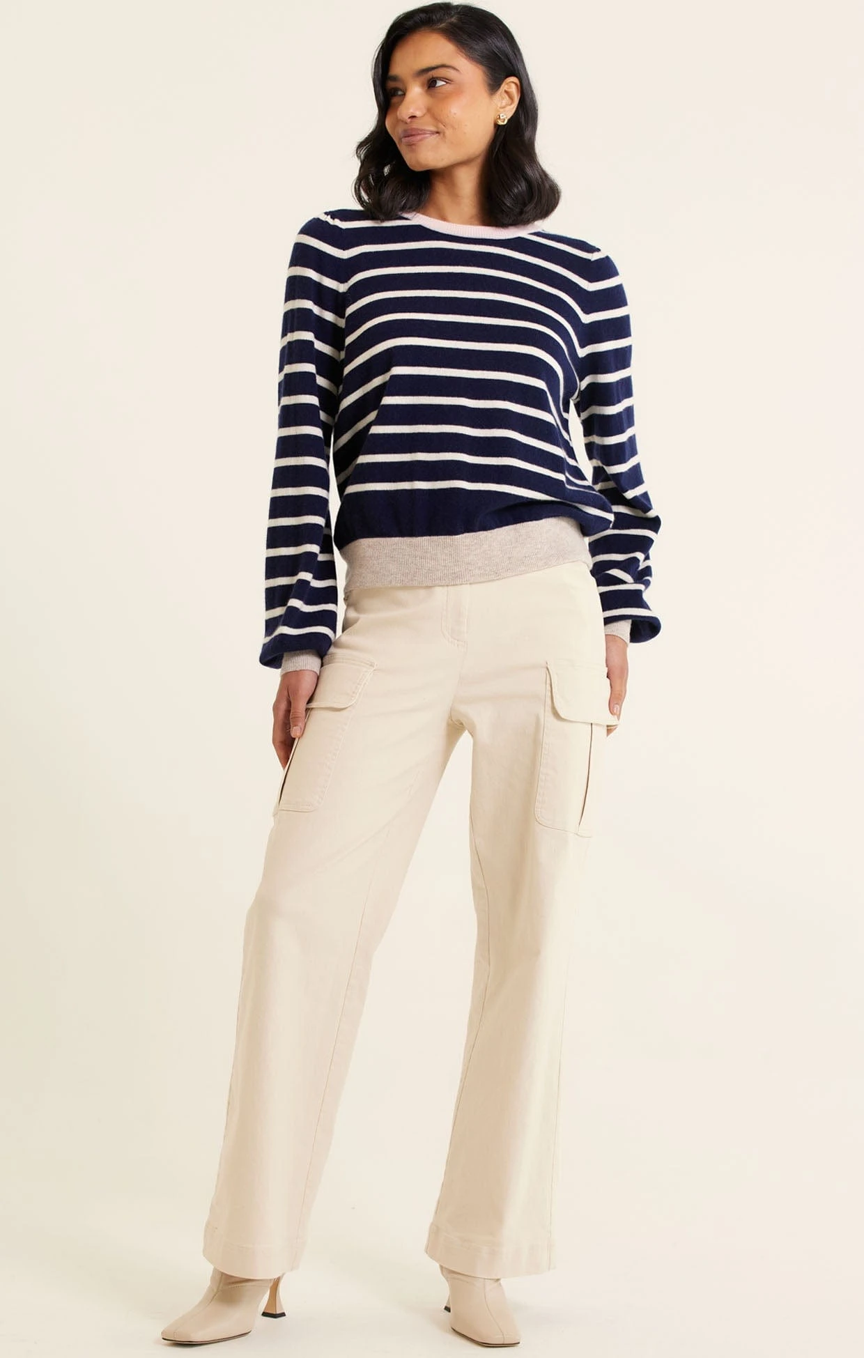 CASHMERE BLEND STRIPE KNIT IN NAVY 4 CASHMERE BLEND STRIPE KNIT IN NAVY - Image 2