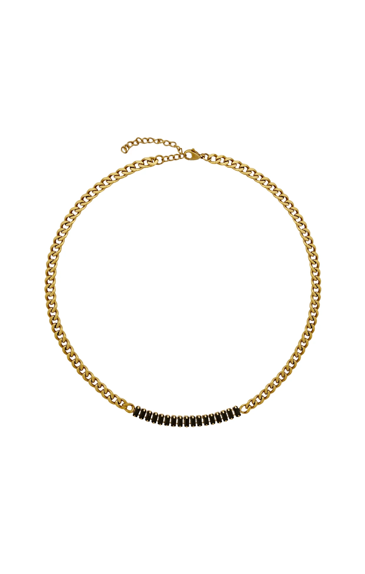 WHITNEY FRONT PANEL NECKLACE IN BLACK AND GOLD 3 WHITNEY FRONT PANEL NECKLACE IN BLACK AND GOLD